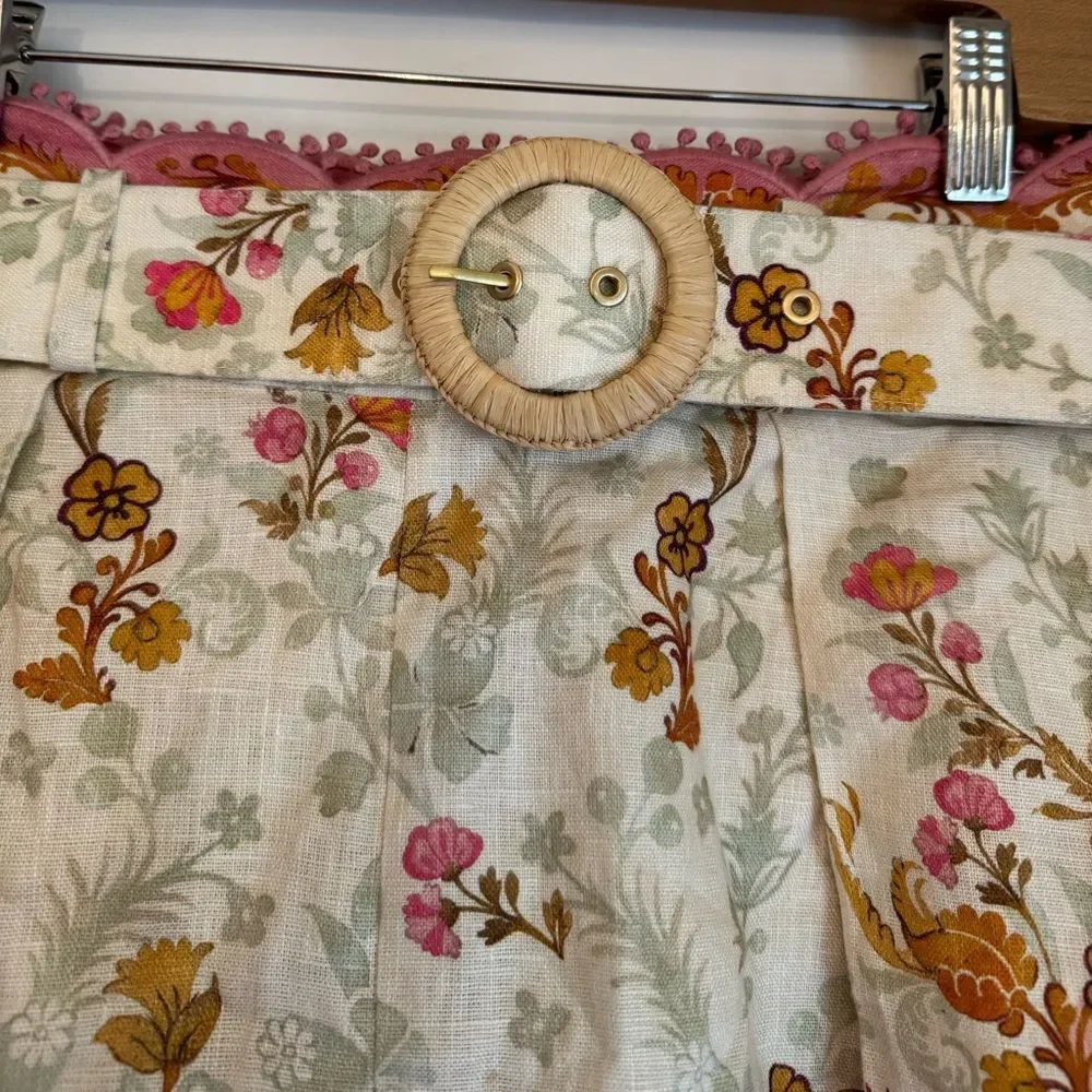 Zimmermann Laurel Pink White Linen Scalloped Floral Shorts Belt Size AU 3 US 10 - Picture 3 of 11